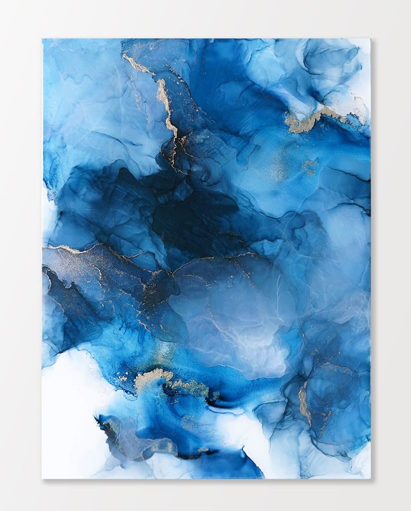 Abstract artwork with fluid blue ink textures and soft tonal transitions